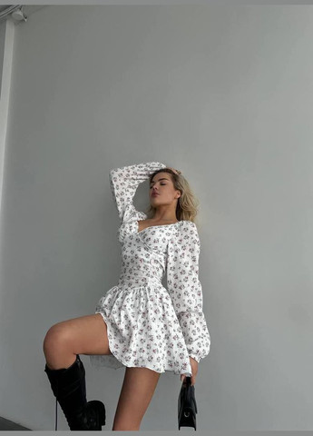 Белое повседневный платье DK/DL Мода без кордонів с цветочным принтом