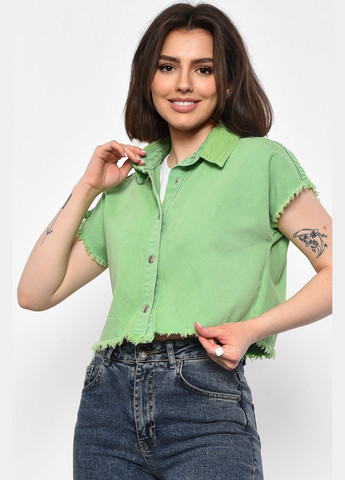 Зеленый женский пиджак женский укороченный без рукавов зеленого цвета Let's Shop с орнаментом - демисезонный
