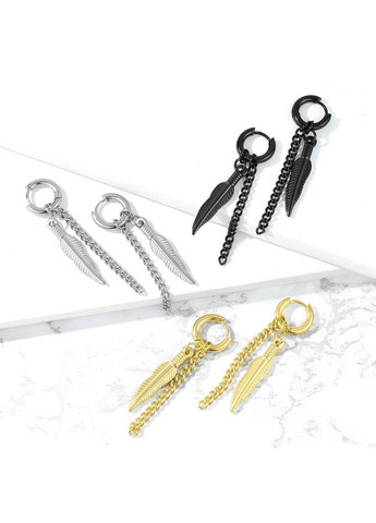 Сережки-трансформери (кільця) зі сталі SE1008-K зі знімними підвісками, пір'ячками та ланцюжками (Чорний) Spikes (317171476)