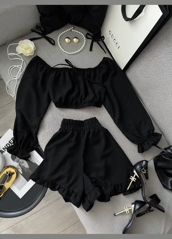 Женский летний костюм кроп-топ + шорты с воланами. MonCher (342071413)