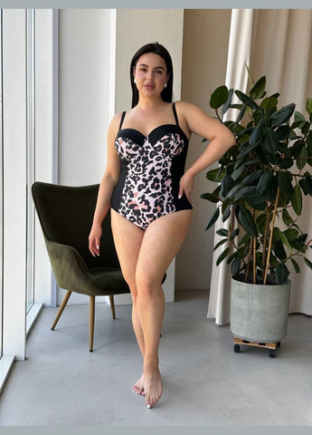 Черный летний женский купальник сплошной леопардовый. слитный No Brand