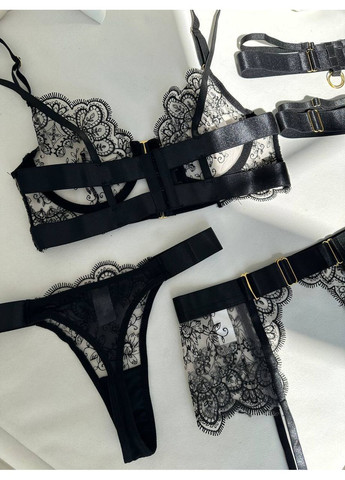 Чорний балконет комплект жіночої білизни | вишукана спокуса, чорний мереживний Vital-Textile з кісточками поліестер