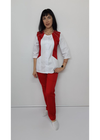 Женский медицинский костюм Лека котон 46 размер три четверти рукав 46, белый ментоловые брюки No Brand (362161565)