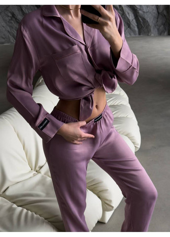 Пудровая всесезон женская пижама из флок сатина пудрово-розового цвета No Brand