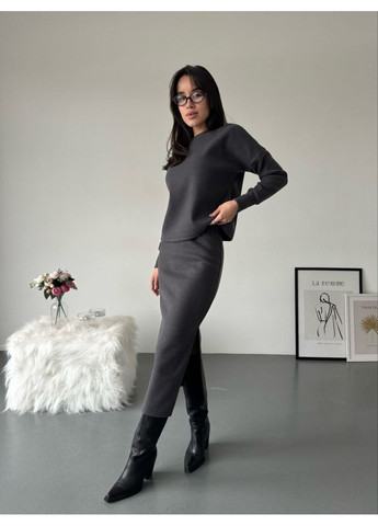 Женский костюм кофта и юбка меди графитового цвета 36162 Fashion (370757677)