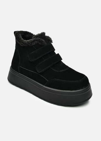 Жіночі короткі зимові чорні замшеві черевики на двох липучках на високій підошві (відшив 3 дні) Paradize (368974310)