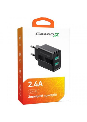 Зарядний пристрій (CH15B) Grand-X 5v 2,4a usb black (268145295)