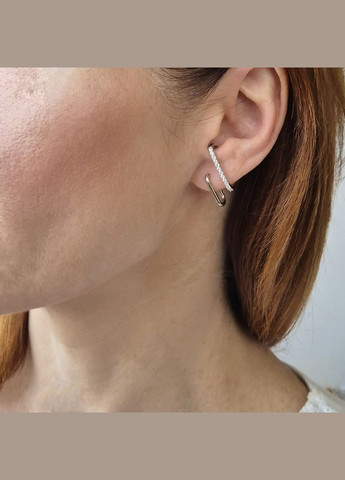 Серебряные серьги гвоздики на закрутках Двойные с Белыми камнями серебро 925 пробы Родированное 2418р 3.80г No Brand (335053831)