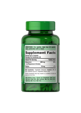 Цитрат магнію 400мг 90 капсул для нервової системи підтримка травлення розслаблюючий засіб Puritans Pride (368987712)