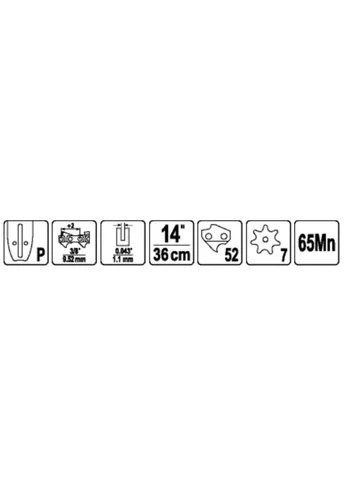 Шина для пилы L= 14"/ 36 см (52 звена)3/8" (9,52 мм). Т-0,043" (1,1 мм) ---YT-849475 [20] YATO (392892084)