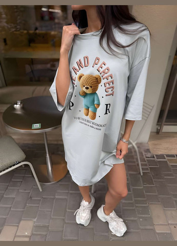 Женское летнее удлиненное платье-футболка удлиненное с принтом мишка желтая лимонная Україна - (339402870)