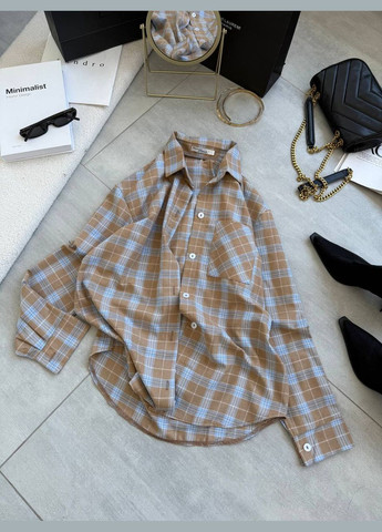 Бежевая повседневный рубашка в клетку Україна с длинным рукавом