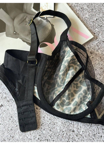 Чорний бюстгальтер без поролону з сіточкою леопард Lanny Mode