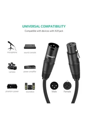 Кабель мультимедійний (20710) Ugreen XLR M to XLR F 2.0m AV130 black (400362550)