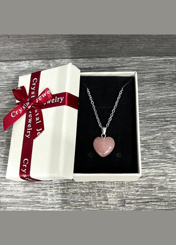 Підвіска з натуральним каменем Суничний кварц - кулон у формі міні серця на ланцюжку в подарунковій коробочці АТМ (331291835)