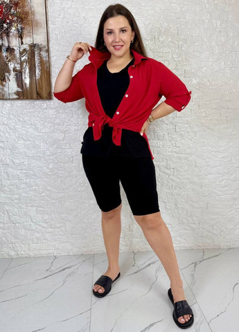 Базовий повсякденний легкий літній костюм трійка: футболка + сорочка + шорти Україна (331236969)