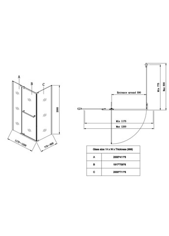 Душова кабіна без піддону SR SC01-120x80x200-TR-01 прозоре скло Easy Clean 8мм, хром (KR5353) KOER (330027330)