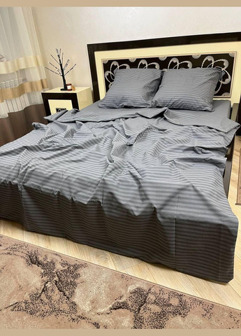 Постільна білизна бавовняна в Смужку Євро Простирадло на гумці 160x200х20 Бязь Сіра 50 х 70 No Brand (278634833)