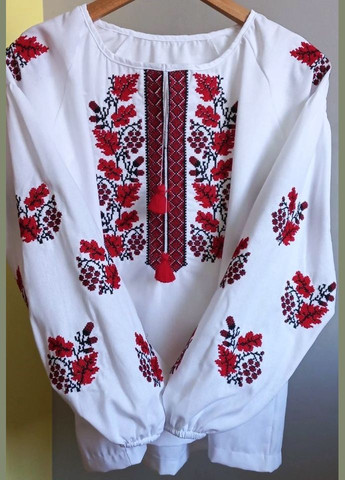 Белая женская вышиванка традиционная льняная белая с красным орнаментом узор орнамент приталенная, свободная, прямой лен (314770969)