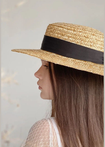 Канотье соломенная шляпа с прямыми полями 8 см с черной лентой D.Hats (283022787)
