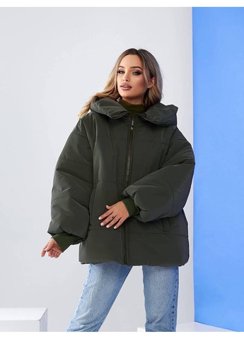 Оливкова (хакі) зимня жіноча зимова куртка класу люкс з глибоким капюшоном і водовідштовхувальною тканиною — заміри в описі куртка-пальто Vione