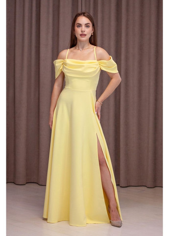 Желтое вечернее платье а-силуэт First Woman однотонное