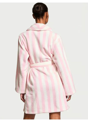 Подарочный набор Халат Short Cozy Robe Pink Stripes Logo + Косметичка 4 в 1 Makeup Bag Dream Victoria's Secret (332796368)