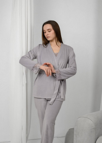 Світло-сіра піжама жіноча для дому велюрова N.EL.