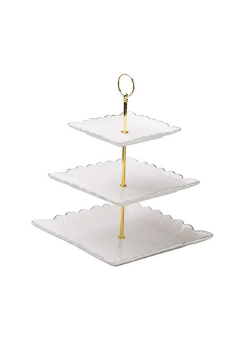 Етажерка для фруктів та десертів 3- ярусна квадратна біла керамічна для сервірування страв столова етажерка ProDobro (364192509)