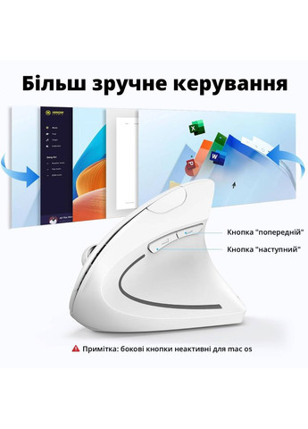 Вертикальная мышь для правшей, беспроводная, двухрежимная, белая Lem Berger (363131253)