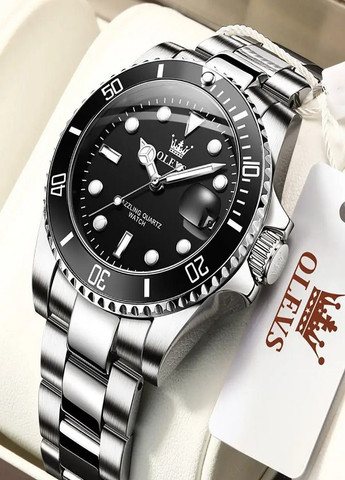 5885 Black Natural – чоловічий годинник із датою, водостійкий, сталевий корпус і браслет Olevs (354820473)