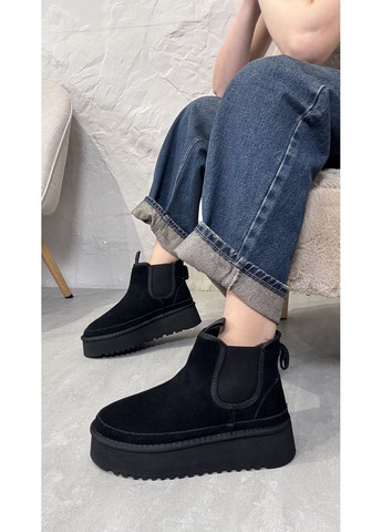 Черные замшевые натуральные угги на платформе 4 см с мехом внутри No Brand (368827140)