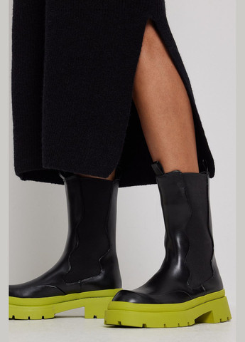 Черные полусапоги,черный-салатовый, NA-KD