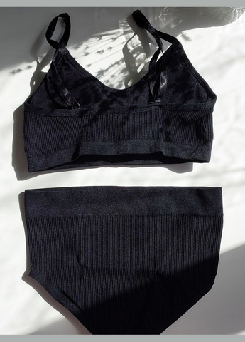 Черный демисезонный комплект белья женский в рубчик топ бюстгальтер трусы honey fashion accessories s/м бежево-фиолетовый (2-72) No Brand