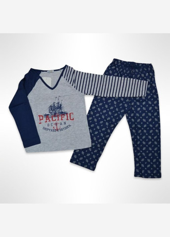 Синяя всесезон пижама детская (футболка с длинными рукавами + брюки) (турция) 116-152 см синяя (0332) футболка + брюки Sevim