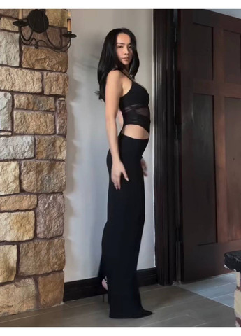 Черное праздничный, повседневный, вечернее, кэжуал женское платье силуэтная FINO Mode однотонное