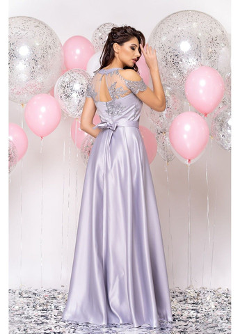 Серое вечернее платье атлас макси 20002 серо Tanita-Romario