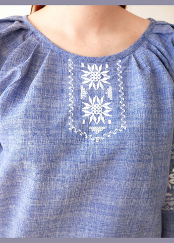 Світло-синя вишиванка жіноча 3/4 рукав льон-габардін джинс берегиня, роз.54 4PROFI (294207506)