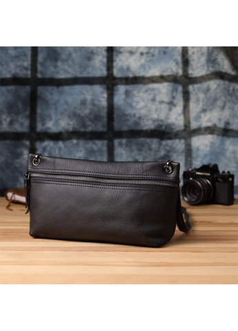 Сумка клатч через плече жіноча з натуральної шкіри для телефону та для документів маленька Чорний 38303 Vintage (355245182)