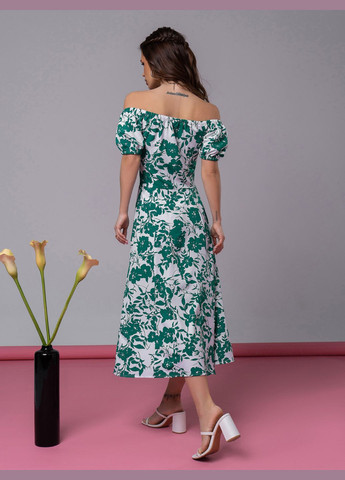 Зеленое повседневный платья с открытыми плечами ISSA PLUS с цветочным принтом