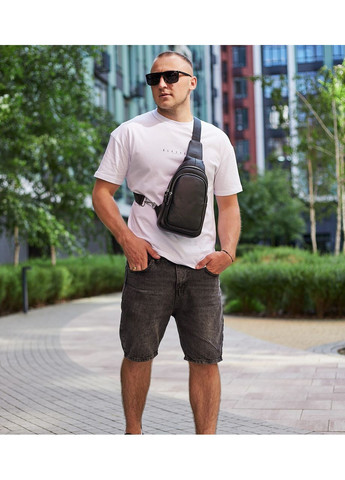 Чоловічий слінг шкіряний 32х18х8, сумка рюкзак на плече зерниста, бананка для документів23242 чорна Vintage (341309452)