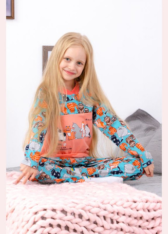 Бирюзовая всесезон пижама для девочки на 2 кнопках (p-4515) Носи своє