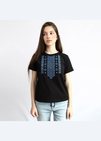 Футболка вишита жіноча чорна з синьою вишивкою Ladan - (301026407)