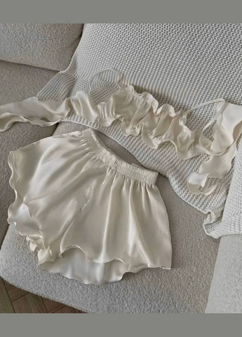 Молочная всесезон женская пижама топ + шорты No Brand