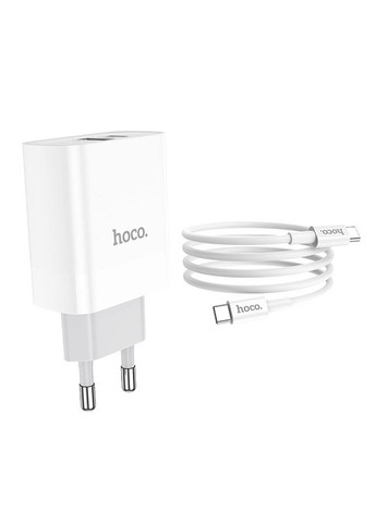 Зарядний пристрій для телефону + кабель Type-C to Type-C з швидкою зарядкою C80A |1USB/1Type-C, QC/PD, 20W, 3A| Білий Hoco (337350757)