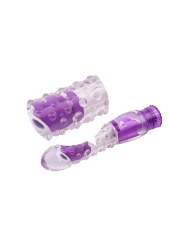 Вібратор прозорий з рельєфом Crystal Jellie Pleaser на батарейках, фіолетовий Chisa (297133210)