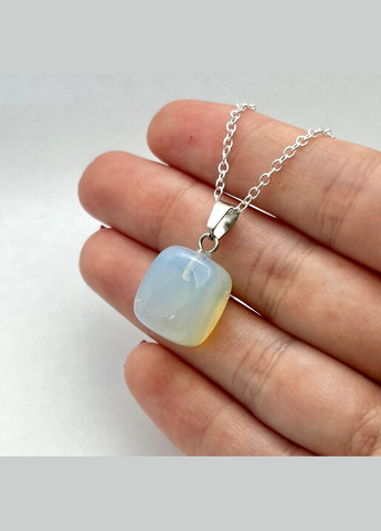 Кулон талісман з Місячним каменем у формі "міні блок" на ланцюжку сталь у оксамитовій коробочці Eco (331291722)