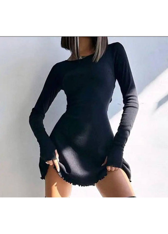 Бежева повсякденний сукня жіноча в рубчик зав'язується на талії м'яка з прорізами на рукавах котортка дзвін No Brand однотонна