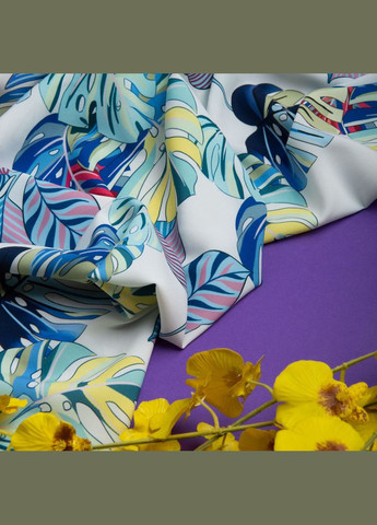 Ткань платяная Super soft 65 г/м2, легкая, нежная, полиэстер монстера белая IDEIA (297472765)