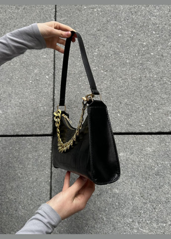 Жіноча сумка багет рептилія крокодиляча шкіра чорна No Brand (299279352)